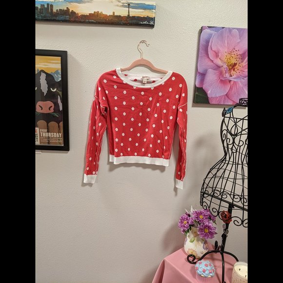 Arizona Jean Company Red and White Polka Dot Sweatshirt Size S - Picture 2 of 4